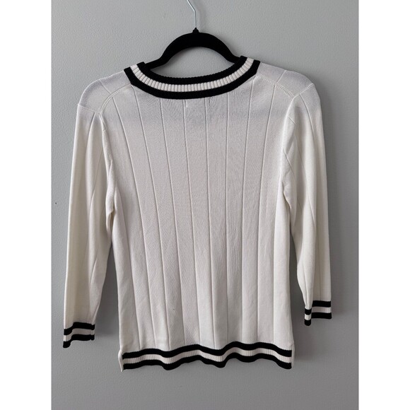 Grace Dane Lewis Petite White Ribbed Cableknit Crewneck Sweater Size PS Preppy - Picture 2 of 5